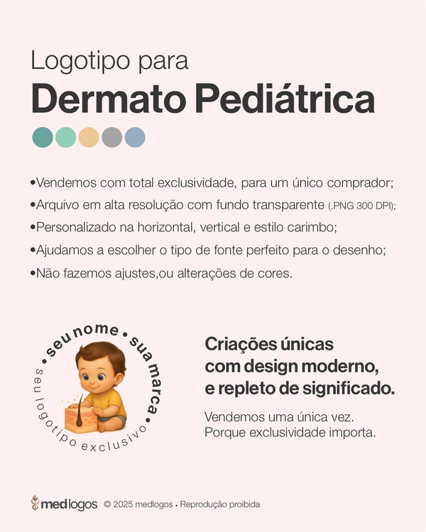 Logotipo exclusivo para dermatologia pediátrica, com traço profissional e arte autoral para médicos especialistas