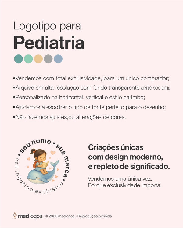 Logotipo exclusivo para pediatria, desenvolvido para clínicas infantis com identidade profissional e traço autoral