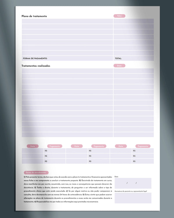 Anamnese e ficha clinica de skinbooster