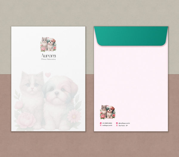 Envelope saco para exames veterinários no formato 24x34 cm, papel offset 90g. Ideal para laudos e organização clínica.