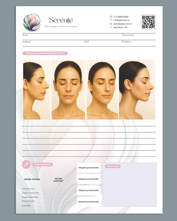 Ficha clínica de rinomodelação estética