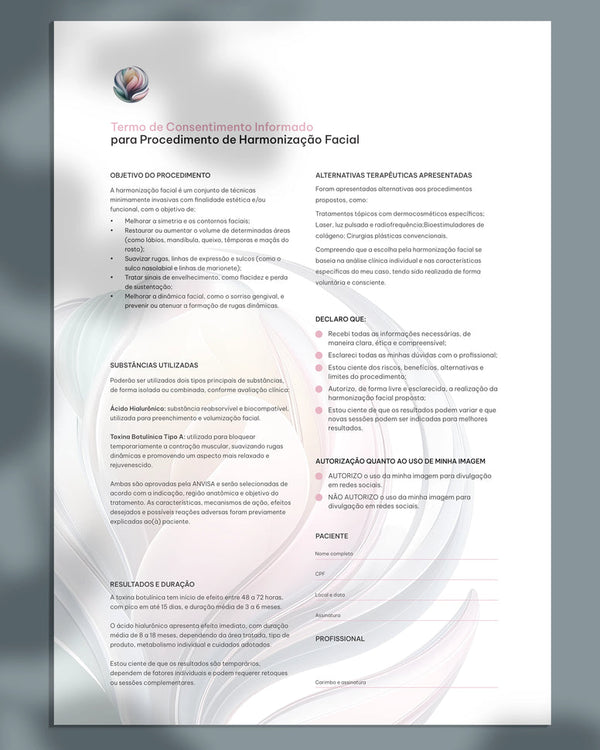 Planejamento de injetáveis com layout personalizado para harmonização facial