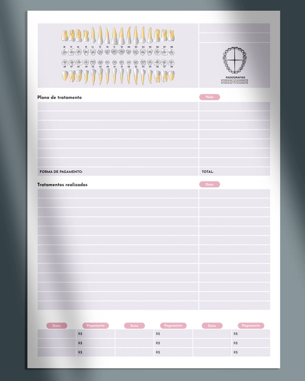 Anamnese odontológica • Ficha clínica com plano de tratamento, Impressão para dentistas