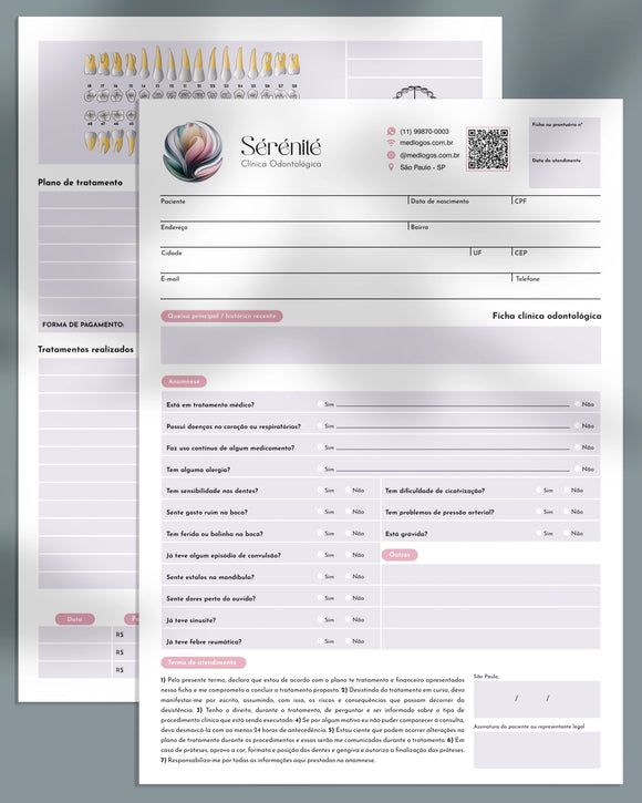Anamnese odontológica • Ficha clínica com plano de tratamento, Impressão para dentistas
