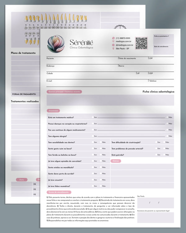 Anamnese odontológica • Ficha clínica com plano de tratamento, Impressão para dentistas