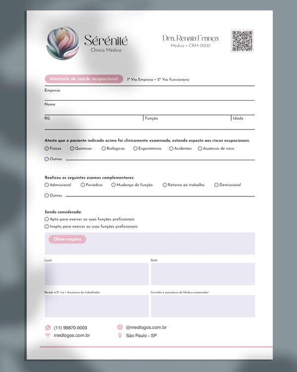 Atestado médico de saúde ocupacional (ASO) personalizado para médicos.