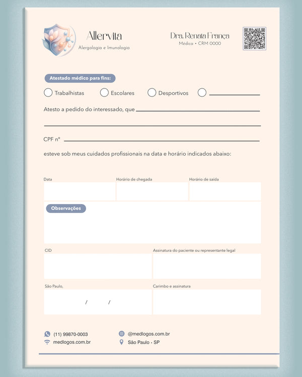 Atestado médico para alergologia e imunologia, impressão profissional e confiável