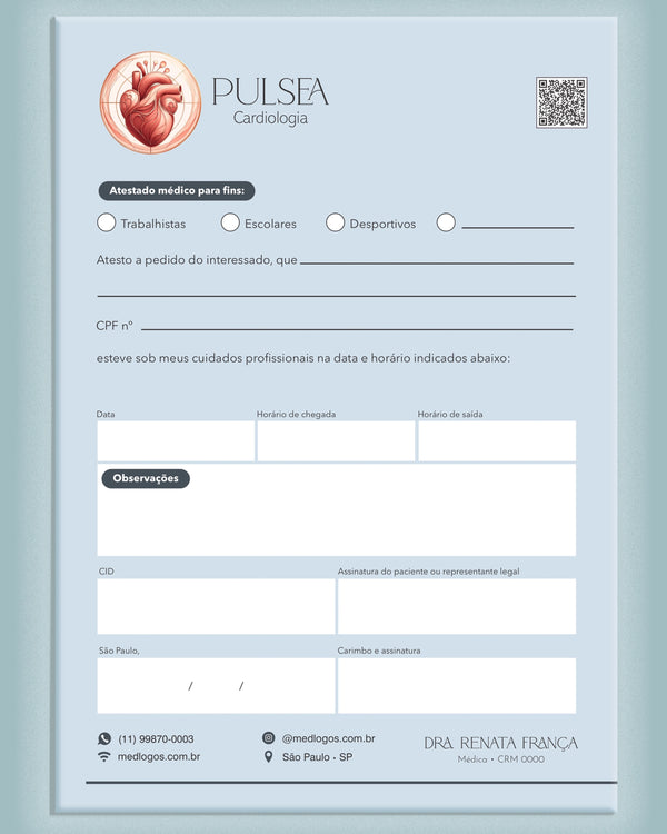 Atestado médico para cardiologia, impressão premium.