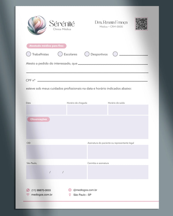 Atestado médico dermatologia - impressão premium e layout elegante para médicos.