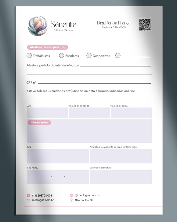 Atestado médico de ginecologia e obstetrícia com impressão premium