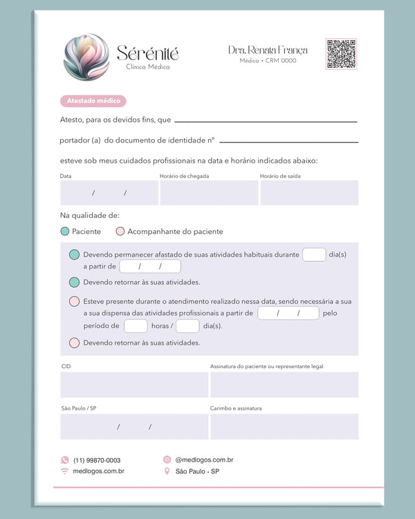 Atestado médico personalizado para clínicas e consultórios modelo 1.
