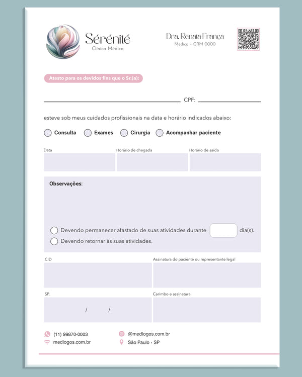 Atestado médico personalizado para clínicas e consultórios modelo 2