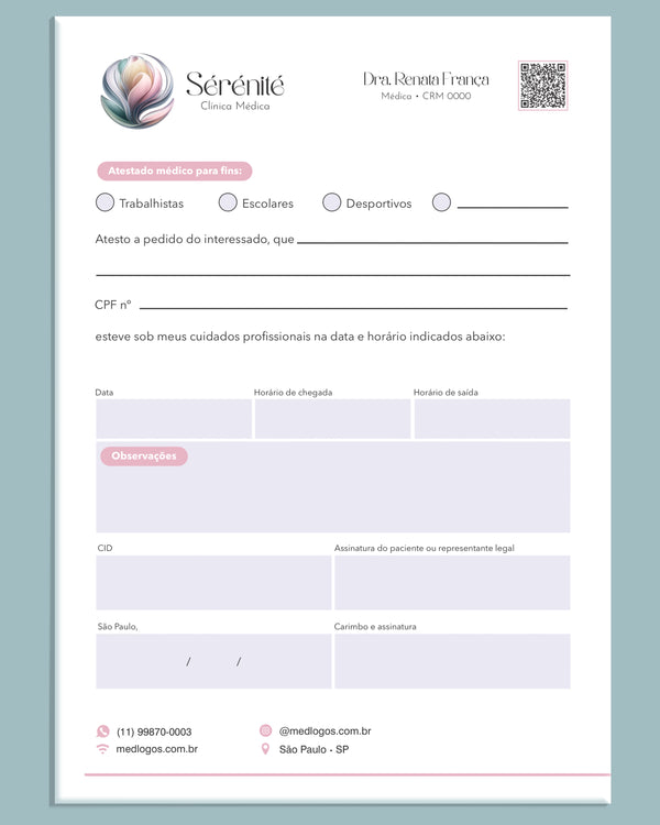 Atestado médico personalizado para clínicas e consultórios modelo 3
