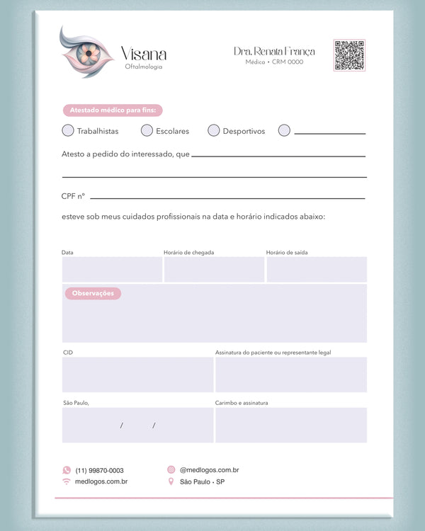 Atestado médico oftalmologia Rio de Janeiro - impressão premium.