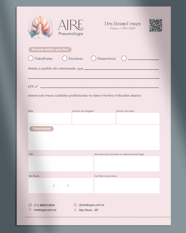 Atestado médico para pneumologia, impressão premium.