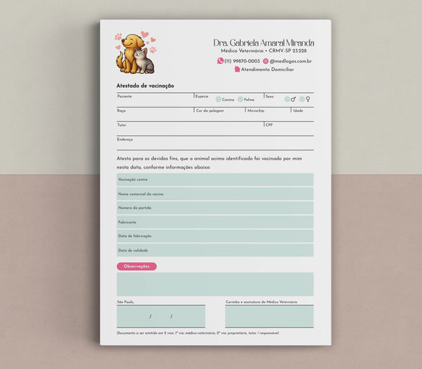 Atestado de Vacinação Veterinário CFMV. Impressão Gráfica Veterinária.