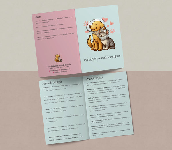 Caderneta de instruções pós-operatórias para clientes de clínica veterinária | Modelo de caderneta cirúrgica personalizada Med Logos