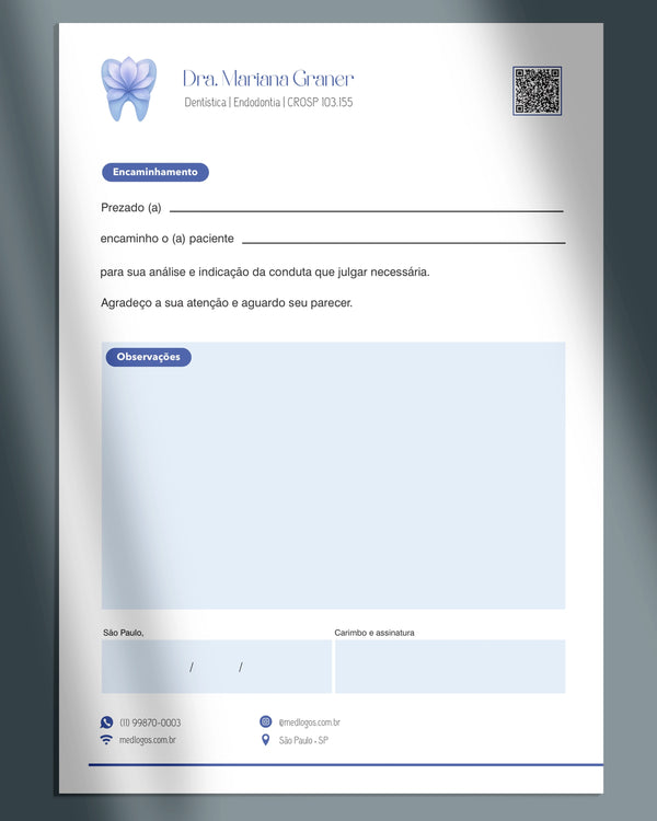 Carta de encaminhamento odontológica para dentistas, impressão premium e design funcional.