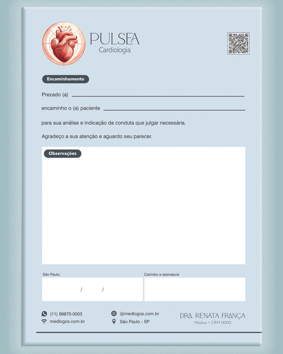 Carta de encaminhamento para cardiologia, impressão premium.
