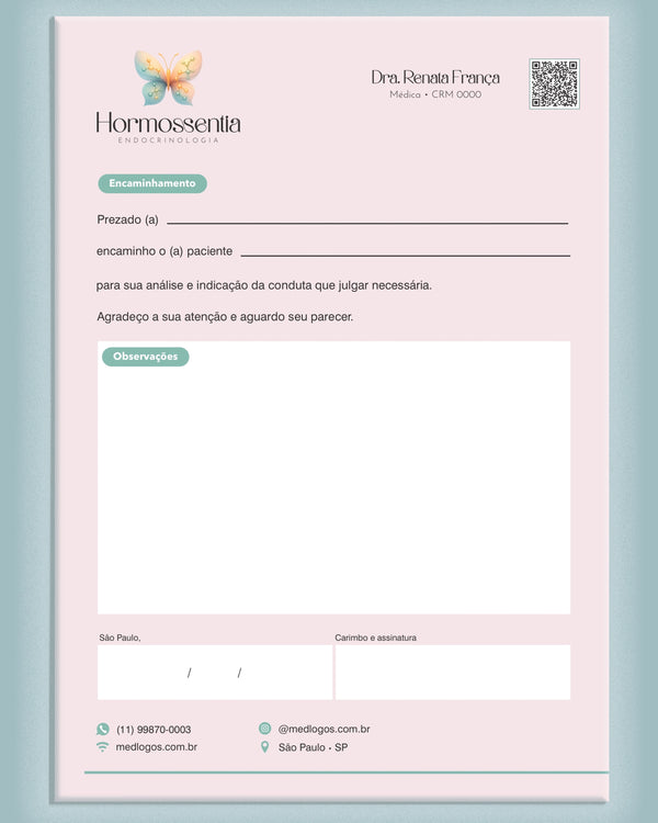 Carta de encaminhamento médico endocrinologia - impressão premium para consultórios.