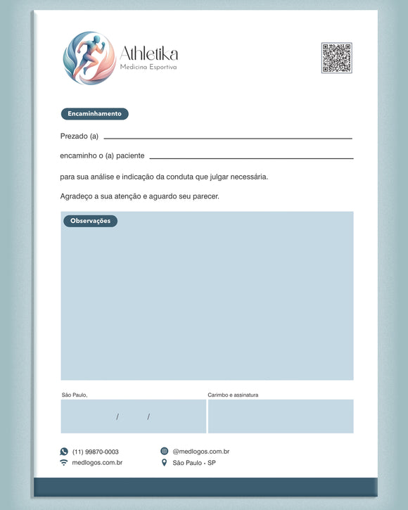 Carta de encaminhamento médico medicina esportiva - impressão premium para consultórios.