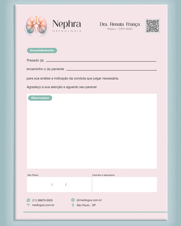 Carta de encaminhamento para nefrologia, impressão de alta qualidade em gráfica médica especializada