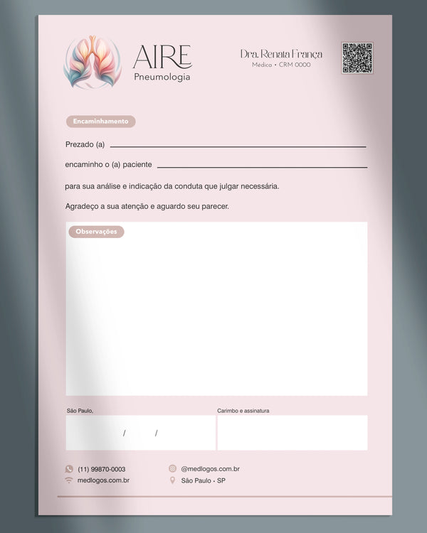 Carta de encaminhamento para pneumologia, impressão premium.