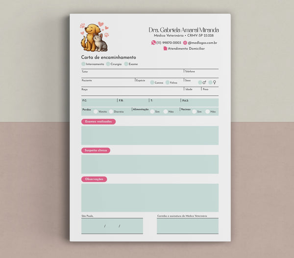 Gráfica veterinária especializada em documentação clínica. Modelo de carta de encaminhamento veterinário.