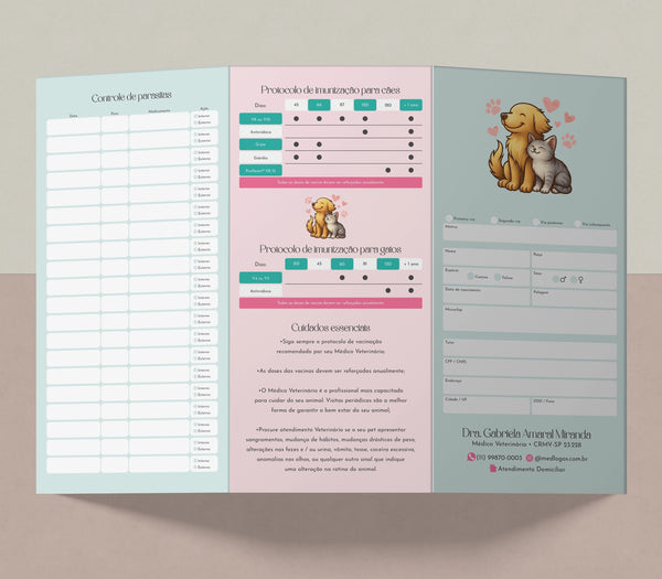Cartão de vacina pet para veterinários com design premium e impressão gráfica de alta qualidade