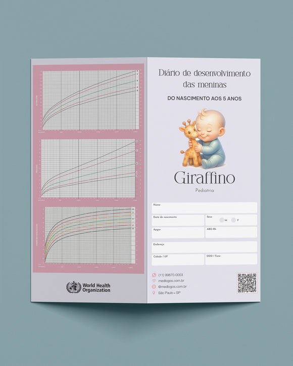 Caderneta para marcação de peso altura e perimetro cefalico. Cartão da criança para pediatras.