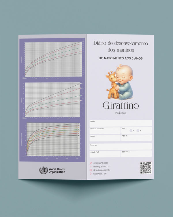 Caderneta para marcação de peso altura e perimetro cefalico. Cartão da criança para pediatras.