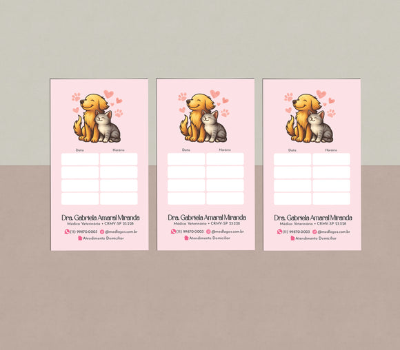 Cartão de marcação de horário para próxima consulta veterinária | Lembrete de retorno personalizado para clientes de petshop