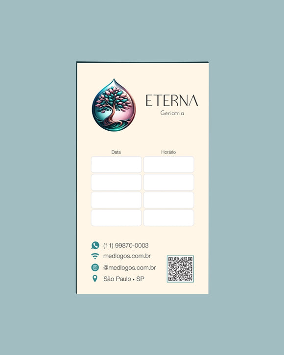 Cartão de próxima consulta geriatria - impressão premium e layout funcional.