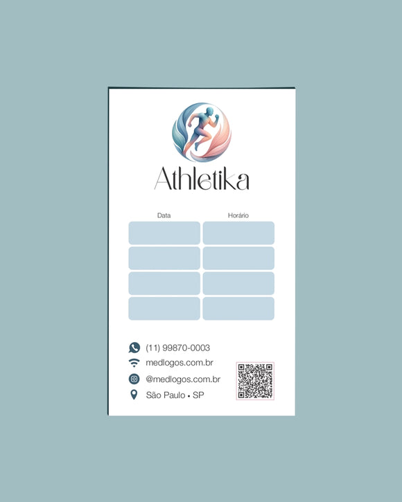 Cartão de próxima consulta medicina esportiva - impressão premium e layout funcional.