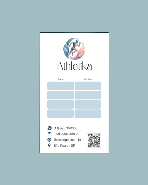 Cartão de próxima consulta medicina esportiva - impressão premium e layout funcional.