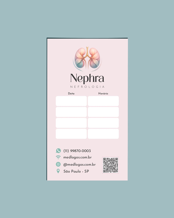 Cartão de próxima consulta para nefrologia, impressão organizada e de qualidade