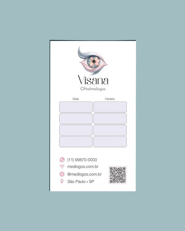 Cartão de próxima consulta oftalmologia São Paulo - impressão clara e layout funcional.