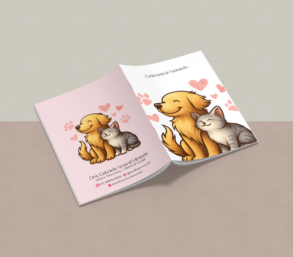 Cartão de vacinação pet personalizado para veterinários com papel resistente e acabamento profissional estilo passaporte