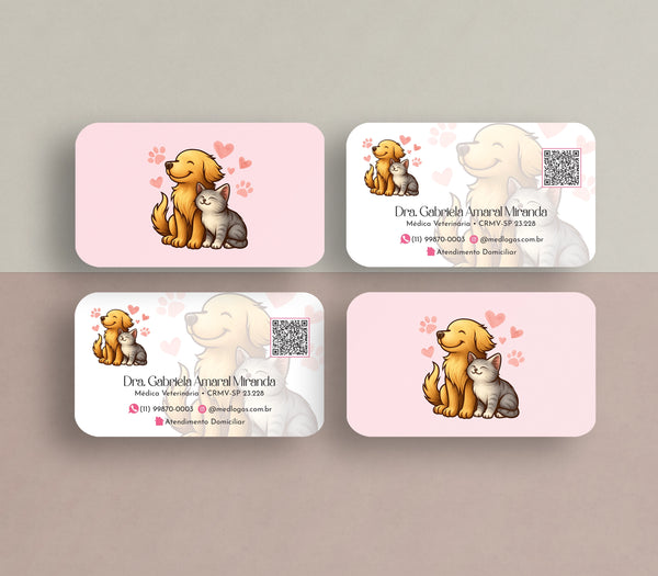 Cartão de visita veterinário com cantos arredondados e design profissional.
