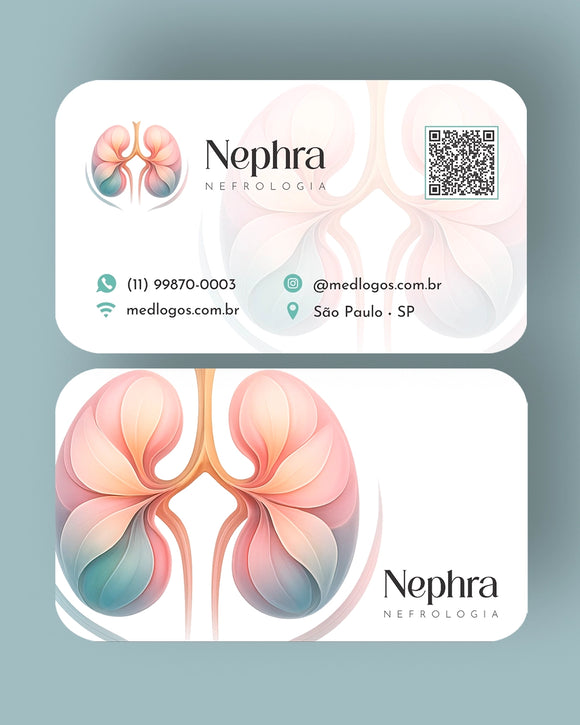 Cartão de visita premium para nefrologista, cantos arredondados - Med Logos® Gráfica Médica Especializada.