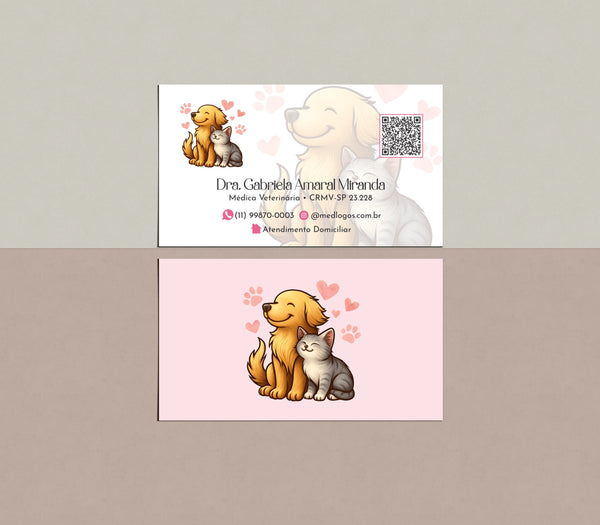 Cartão de visita veterinário com cantos arredondados e design profissional.