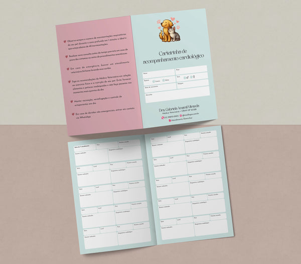 Carteirinha de controle para paciente cardiológico veterinário | Formulário de cardiologia veterinária com gráficos