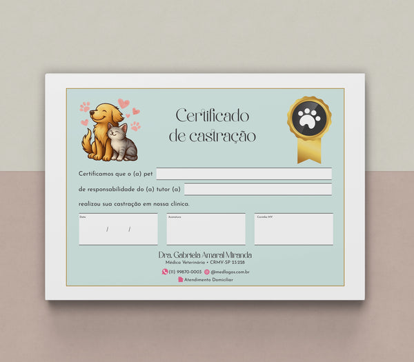 Certificado de castração • Papelaria Veterinária