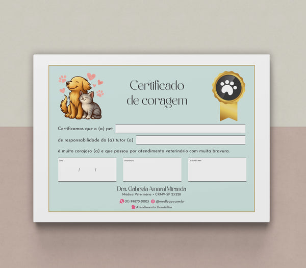 Certificado de coragem veterinário