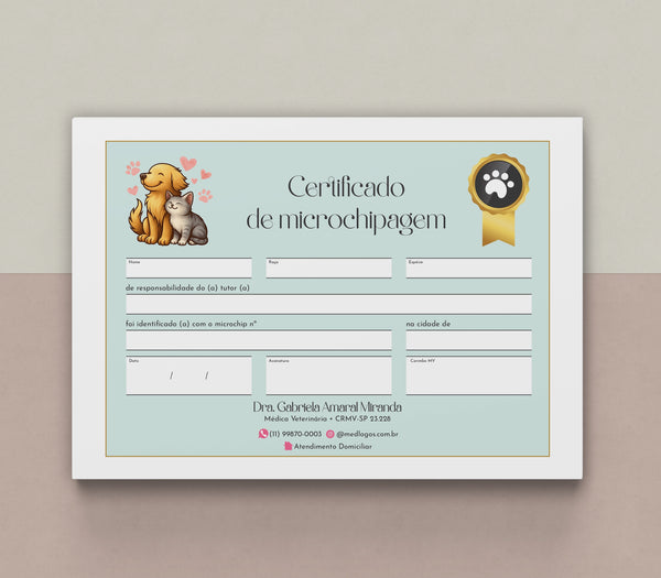 Certificado de microchipagem veterinária cães e gatos