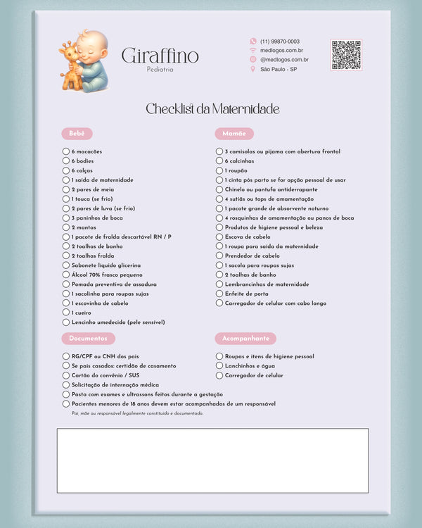 Checklist da maternidade impressão premium