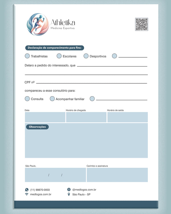 Declaração de comparecimento medicina esportiva - impressão premium e layout funcional