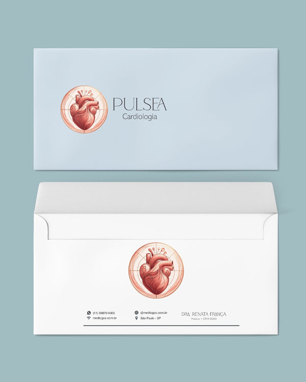 Envelope ofício para exames cardiologia, impressão premium.