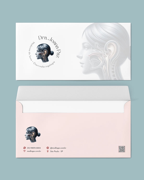 Envelope ofício para exames em otorrinolaringologia, com design resistente e espaço para etiquetas, produzido pela gráfica Med Logos.
