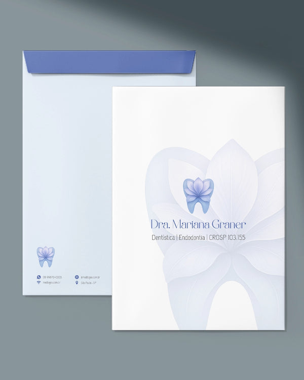 Envelope saco para exames odontológicos, impressão resistente e layout funcional.